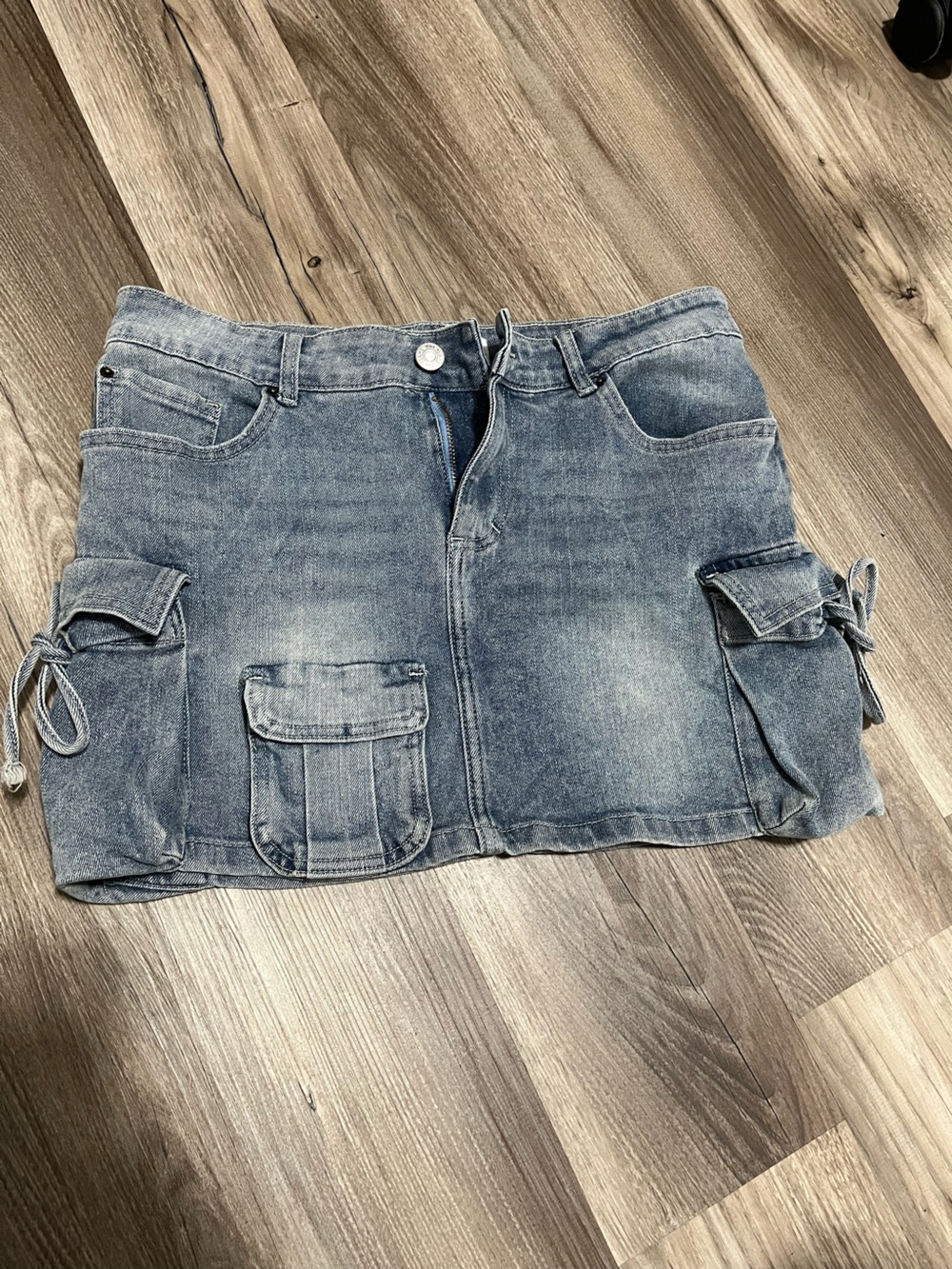 YMI Faded Blue Denim Mini Skirt with Cargo Pockets